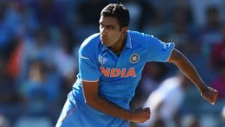 Jonathan Carter dismissed for 21 by Ravichandran Ashwin against India in ICC Cricket World Cup 2015